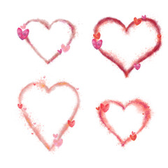 Set of Heart Frames Decorated with Hearts. Watercolor Design Element for Valentine day, Wedding, and Special Event.