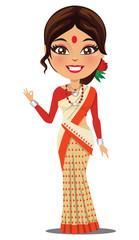 A cute Indian woman wearing a saree from the northeast state of Assam, India