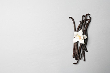 Aromatic vanilla sticks on light background
