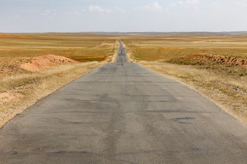 asphalt road in steppe beautiful landscape, Inner Mongolia, China