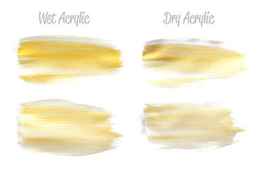 Vector grey and gold paint smear stroke stain set. Abstract gold glittering textured art illustration. Gold Texture Paint Stain Illustration. Hand drawn brush strokes vector elements. Acrilyc strokes.