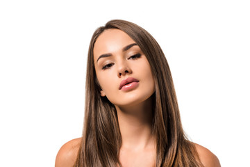 Fototapeta premium beautiful woman looking at camera isolated on white