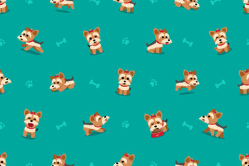 Vector cartoon character yorkshire terrier dog seamless pattern for design.