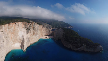 Aerial drone panoramic photo of iconic beach of shipwreck one of the most beautiful beaches in the world, Zakynthos island, Ionian, Greece