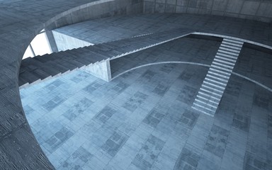 Obraz premium Abstract concrete interior multilevel public space with window. 3D illustration and rendering.