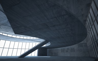 Obraz premium Abstract concrete interior multilevel public space with window. 3D illustration and rendering.