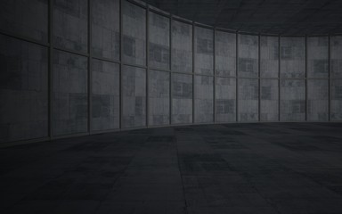 Abstract  concrete interior multilevel public space with window. 3D illustration and rendering.