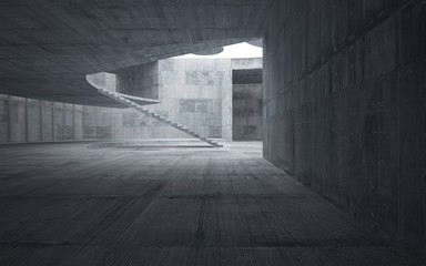 Abstract  concrete interior multilevel public space with window. 3D illustration and rendering.