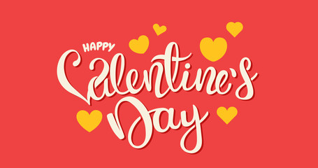 Happy Valentines Day card with calligraphic inscription and hearts.