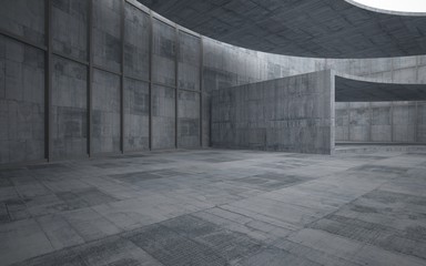 Abstract  concrete interior multilevel public space with window. 3D illustration and rendering.