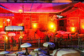 beautiful snow township at night