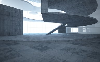 Abstract white and concrete interior multilevel public space with window. 3D illustration and rendering.