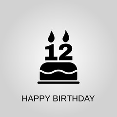 The birthday cake with candles in the form of number 12 icon. Happy Birthday concept symbol design. Stock - Vector illustration can be used for web.