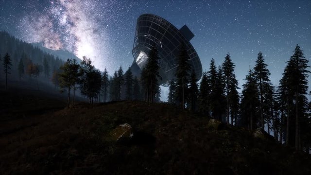 astronomical observatory under the night sky stars. hyperlapse