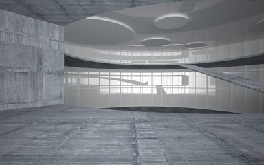 Abstract white and concrete interior multilevel public space with window. 3D illustration and rendering.