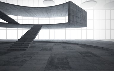 Abstract white and concrete interior multilevel public space with window. 3D illustration and rendering.