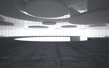 Abstract white and concrete interior multilevel public space with window. 3D illustration and rendering.