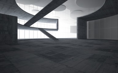 Fototapeta premium Abstract white and concrete interior multilevel public space with window. 3D illustration and rendering.