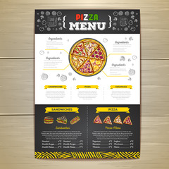 Vintage chalk drawing fast food menu design. Pizza sketch corporate identity
