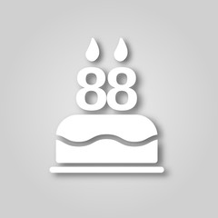 Birthday cake with candles in the form of the number 88 figure cut out of paper icon. Happy Birthday concept symbol design. Stock - Vector illustration can be used for web.