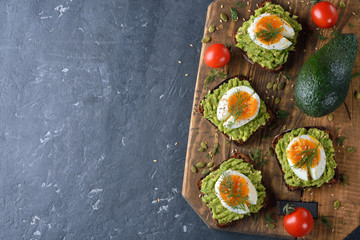 Vegetarian toast with egg and avocado