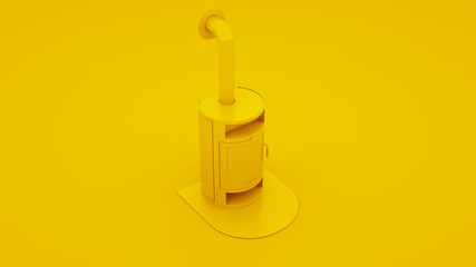 Yellow modern fireplace. 3D illustration