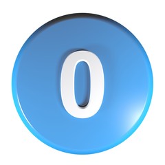 Number 0 blue circle push button - 3D rendering illustration