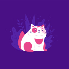 Cat sitting on a background of flowers