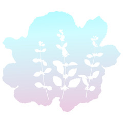 Botanical illustration with herbs, plants, flowers and leaves. Isolated white vector silhouettes on gradient background. Graphic design for background, card, web banner, poster, invitation.