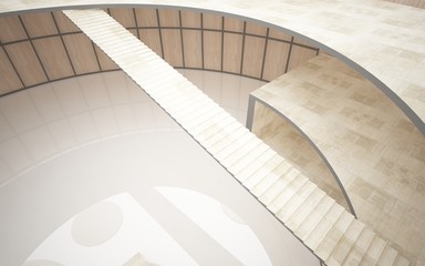 Fototapeta premium Abstract concrete and wood interior multilevel public space with window. 3D illustration and rendering.