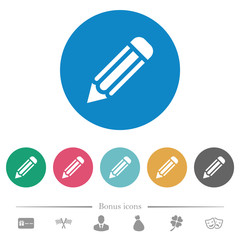 Single pencil flat round icons