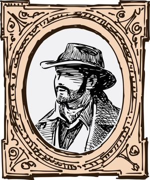Vector image of a portrait of a man of the Wild West