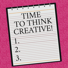 Conceptual hand writing showing Time To Think Creative. Business photo showcasing Creativity original ideas thinking Inspiration Lined Spiral Color Notepad on Watermark Printed Background