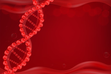 science concept, red DNA background with space for text, vector illustration.