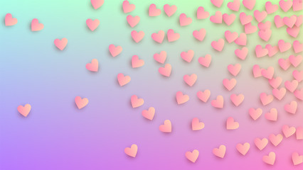 Wedding Background. Heart Confetti Pattern. Banner Template. Many Random Falling Red Hearts on Hologram Backdrop. Vector Wedding Background.