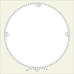 Round frame from ship cord, cable, with knots. Vector isolated illustration, free for text.