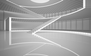 Abstract drawing white interior multilevel public space with window. Polygon black drawing. 3D illustration and rendering.