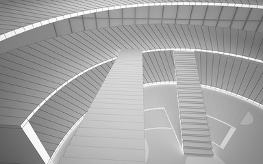 Obraz premium Abstract drawing white interior multilevel public space with window. Polygon black drawing. 3D illustration and rendering.