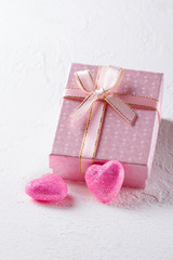 Pink heart and box. Valentine's Day.