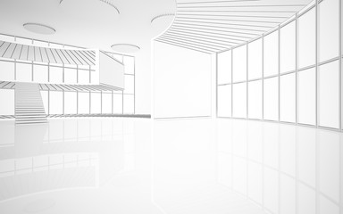 Obraz premium Abstract drawing white interior multilevel public space with window. Polygon black drawing. 3D illustration and rendering.