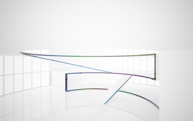 Abstract white and colored gradient glasses interior multilevel public space with window. 3D illustration and rendering.