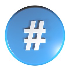 Circle push button with symbol # - 3D rendering illustration