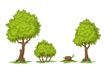 Collection of cartoon trees, hand draw illustration