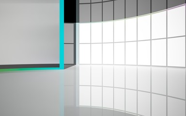 Abstract black and colored gradient  interior multilevel public space with window. 3D illustration and rendering.