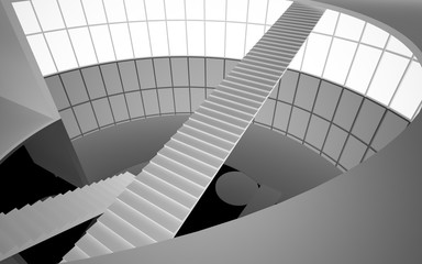 Obraz premium Abstract white and black interior multilevel public space with window. 3D illustration and rendering.