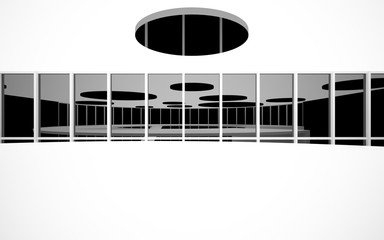 Obraz premium Abstract white and black interior multilevel public space with window. 3D illustration and rendering.