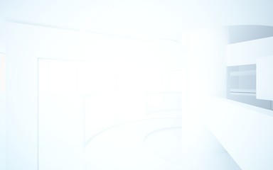 Abstract white interior multilevel public space with window. 3D illustration and rendering.