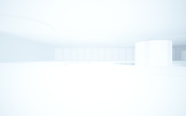 Abstract white interior multilevel public space with window. 3D illustration and rendering.