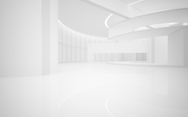 Abstract white interior multilevel public space with window. 3D illustration and rendering.