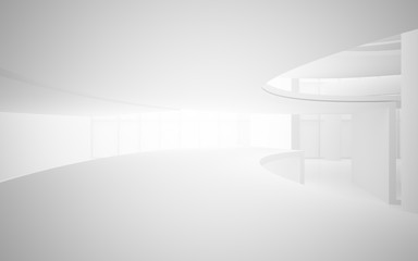 Abstract white interior multilevel public space with window. 3D illustration and rendering.